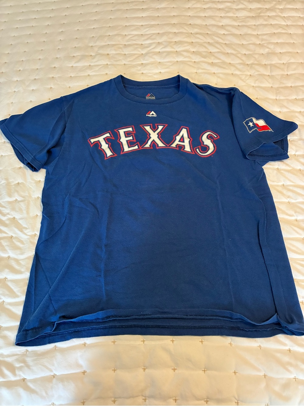 Majestic Royal Blue Texas Rangers Short-Sleeve Baseball Tee Darvish on back